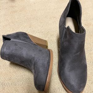 Grey suede booties.